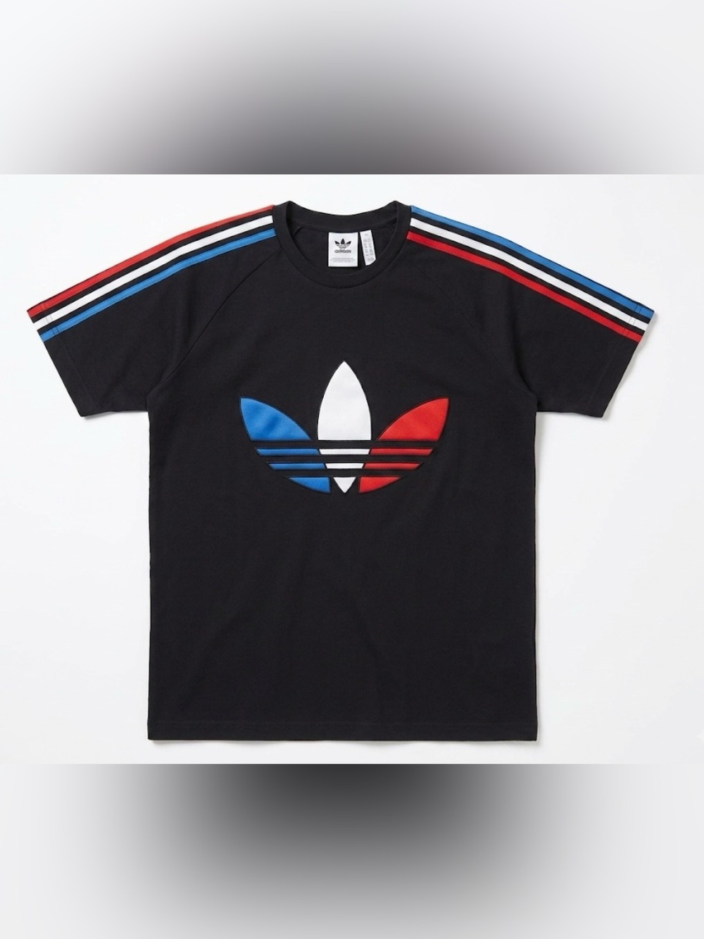 adidas Originals Trefoil T-Shirt Mens Size Small Black Tricolor 3-Stripes Logo